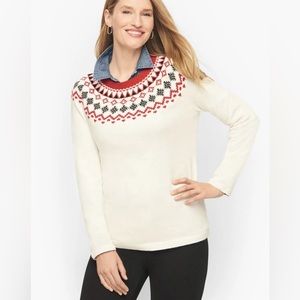 Talbots PM Red & Black Fair Isle Yoke Crewneck L/S Sweater